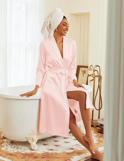 Ekouaer Satin Robes for Women Long Sleeve Silk Bathrobe Soft Lightweight Full Length Sleepwear Bridesmaid Wedding Party Robes