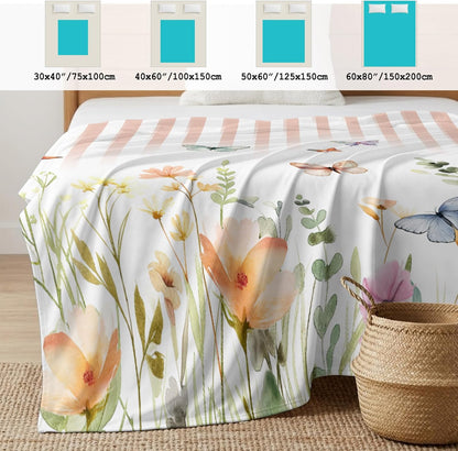 Cooling Blanket for Hot Sleepers Watercolor Butterfly Lightweight Breathable Double Sided Summer Blanket Floral Leaves Pink Strips Cooling Throw Blanket for Couch Bed Night Sweats 30"x40"