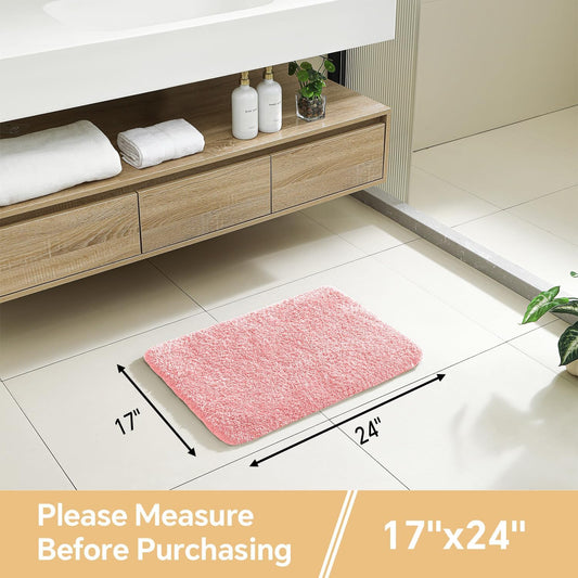 Pink Bathroom Rugs 17"x24" - High-Density Microfiber Bath Mat, Fluffy Non Slip Absorbent and Washable Bathroom Mat - Ideal for Small Spaces, Vanity, Toilet, or Pet Mat