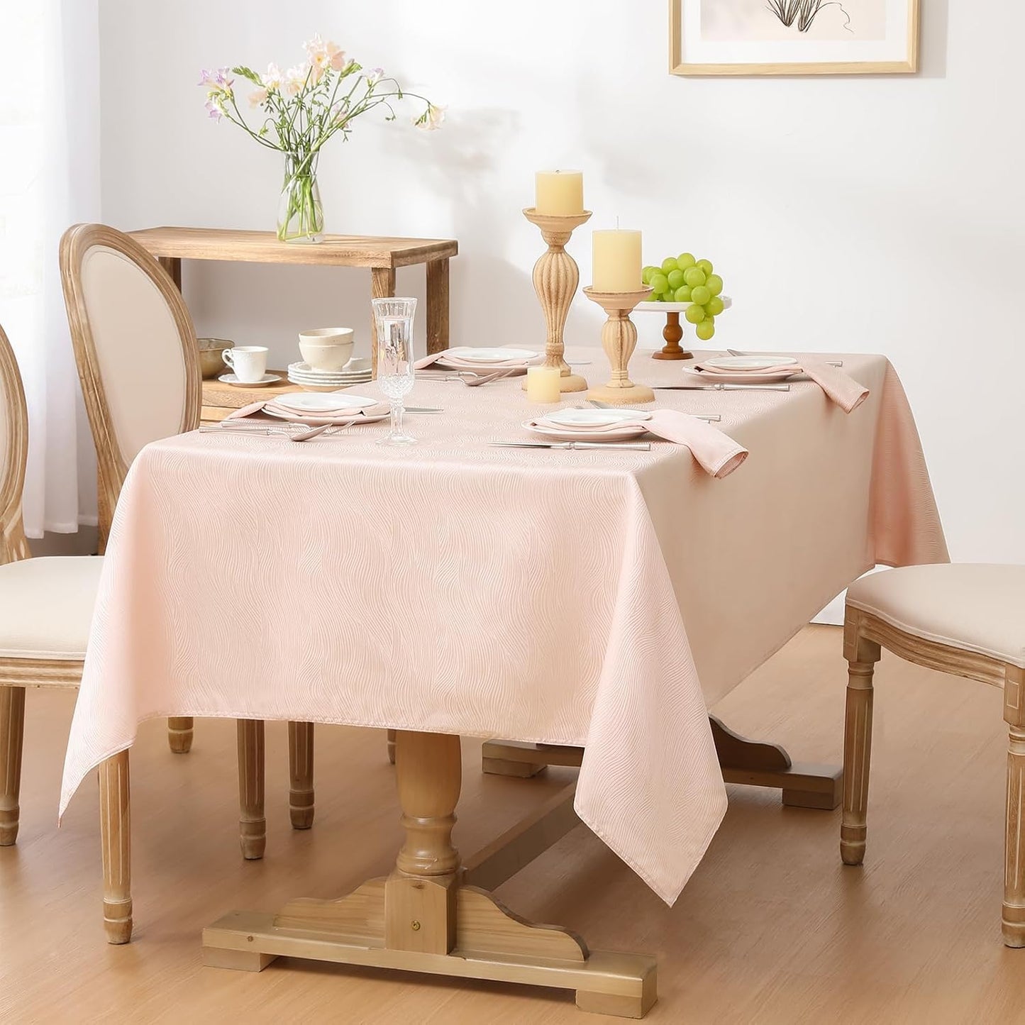 Softalker Pink Tablecloth Jacquard Rectangle Table Cloth Waterproof Spillproof Table Cover for Kitchen Dining Spring Summer Outdoor Decoration (52x70 Inch, Light Pink)