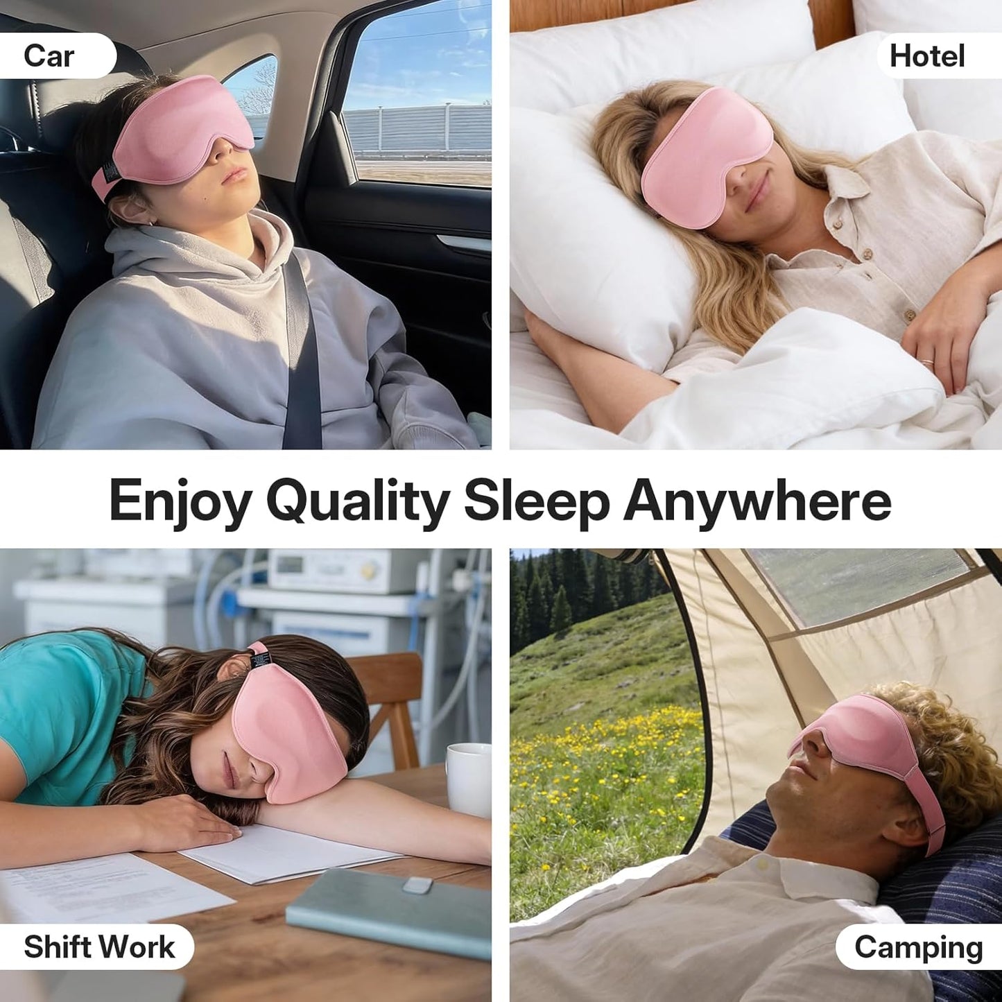 LitBear Long Lash Sleep Mask for Women Men Side Sleeper, 3D Contoured Light Blocking Sleeping Mask, Soft Comfortable Eye Mask Sleep with Adjustable Strap, Pouch for Travel, Pink