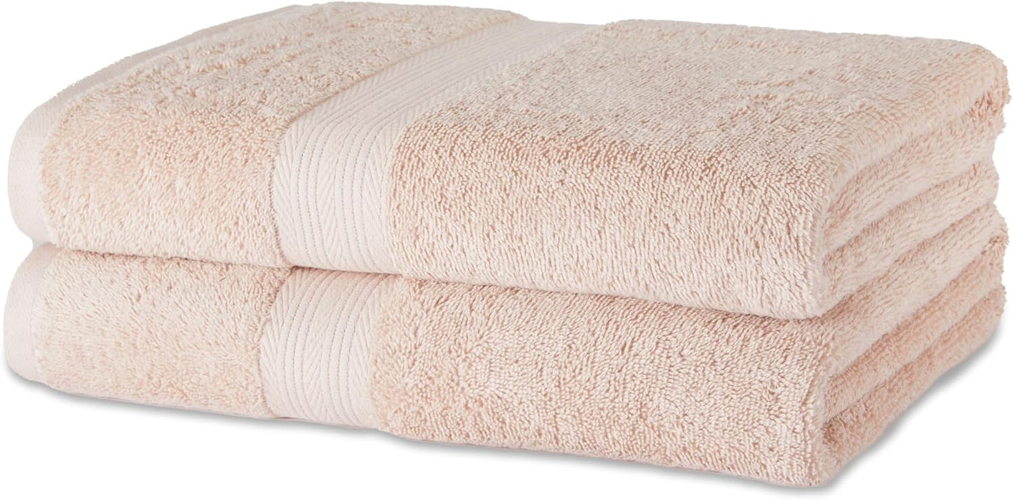 Amazon Basics Fade-Resistant 100% Cotton Bath Towel, Machine Washable, 30"x54", Blush Pink, 2-Pack