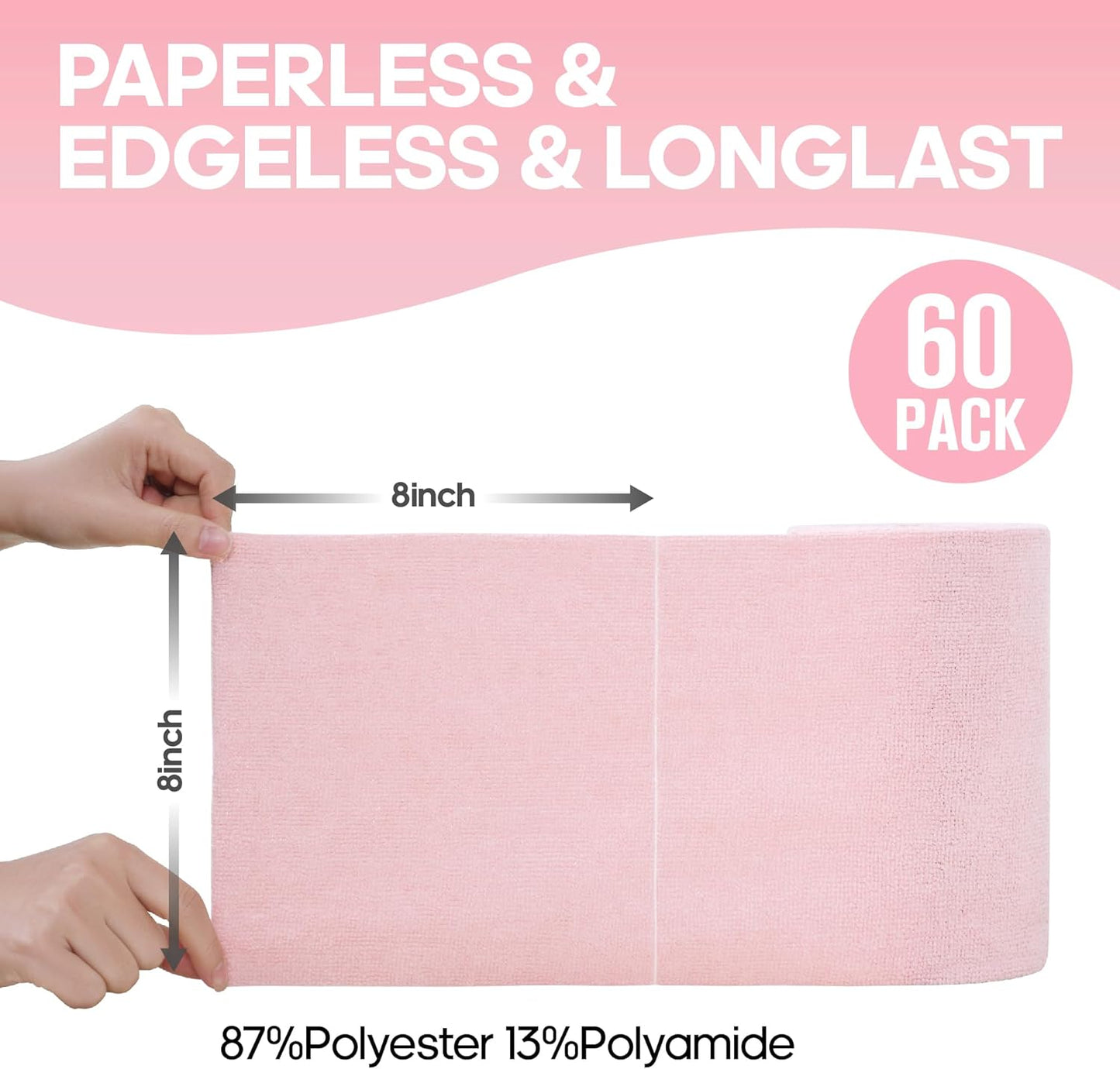 Fantasticlean Microfiber Cleaning Cloth Roll -60 Pack, Tear Away Paperless Towels, 8" x 8", Reusable Washable Rags, for House Kitchen, Pet, Office, Indoor Outdoor, Compact and Portable (Pink)