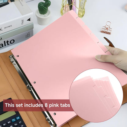 Pink 8-Set Binders Dividers with Tabs, 3-Hole Punch Folder Dividers, Extra Wide 1.3" Writable Index Tabs for College Students, Teachers, Home Office Organization, 8.5x11 Inches Fits Letter Size