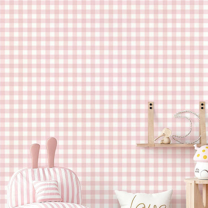 Plaid Peel and Stick Wallpaper 17.7''x197'' Pink Plaid Contact Paper Boho Checkered Wall Paper Self Adhesive Vinyl Removable Wallpaper for Bedroom Nursery Living Room