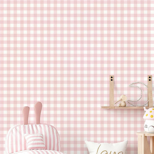 Plaid Peel and Stick Wallpaper 17.7''x197'' Pink Plaid Contact Paper Boho Checkered Wall Paper Self Adhesive Vinyl Removable Wallpaper for Bedroom Nursery Living Room