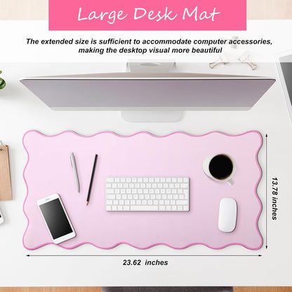 Hahafelt Scalloped Desk Mat Large Desk Pad Cute Coquette Table Mat Back to School Preppy Table Make up Pad Nonslip Graduation Gift with Stitching Waterproof Gaming(Pink,23.6 x 13.8 Inches)