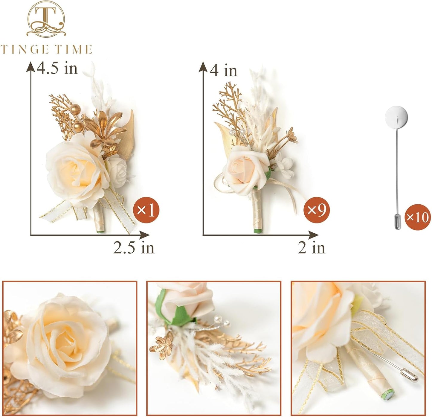 TINGE TIME Boutonniere for Men, Groom and Best Man Boutonniere for Wedding Ceremony Anniversary, Formal Dinner Party and Rustic Wedding Marriage (Champagne&Pink)