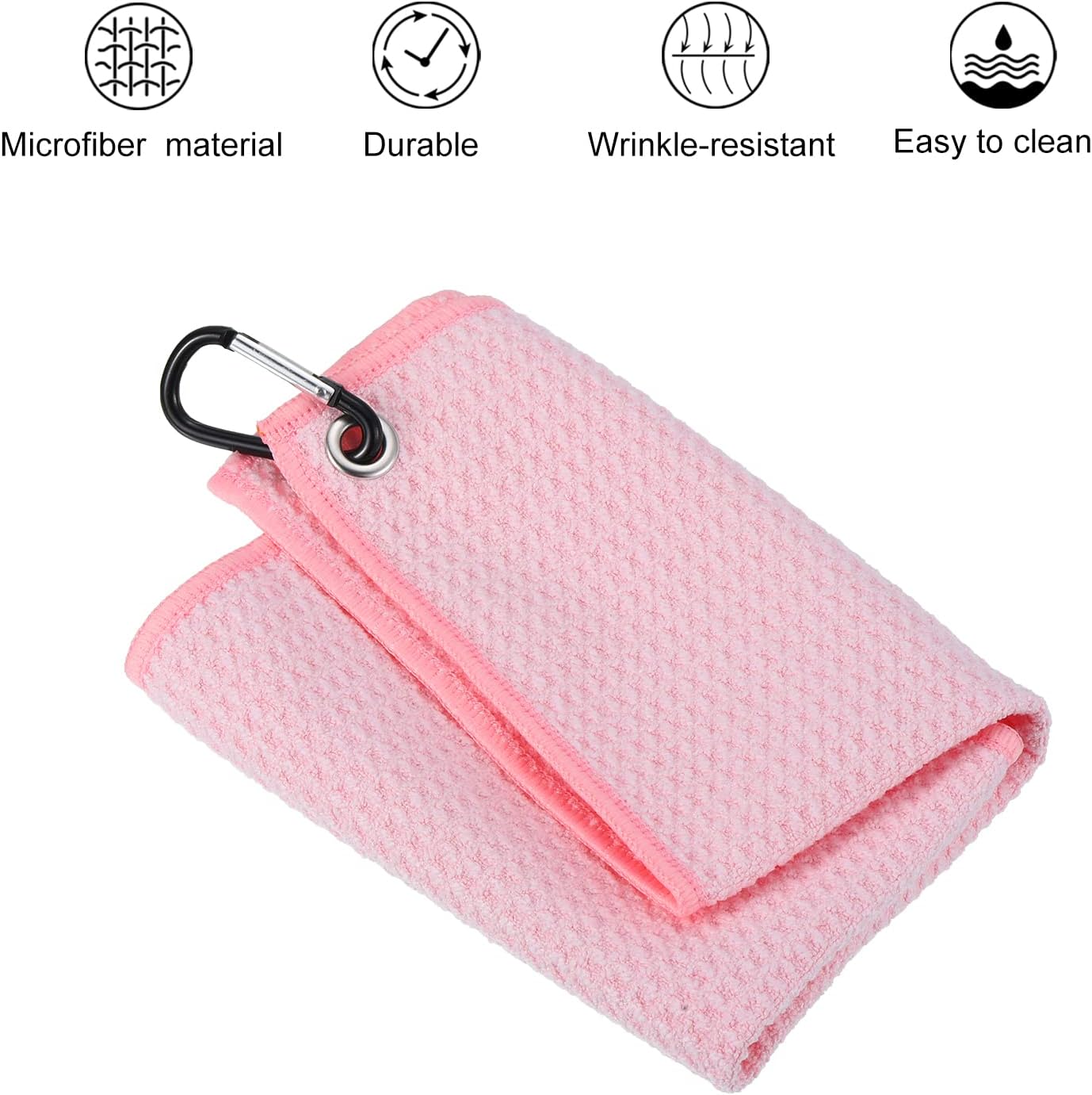 PATIKIL 12"x12" Tri-Fold Golf Towels, Waffle Pattern Towels Soft Fiber Strong Water Absorption with D Clip for Golf Lovers, Pink