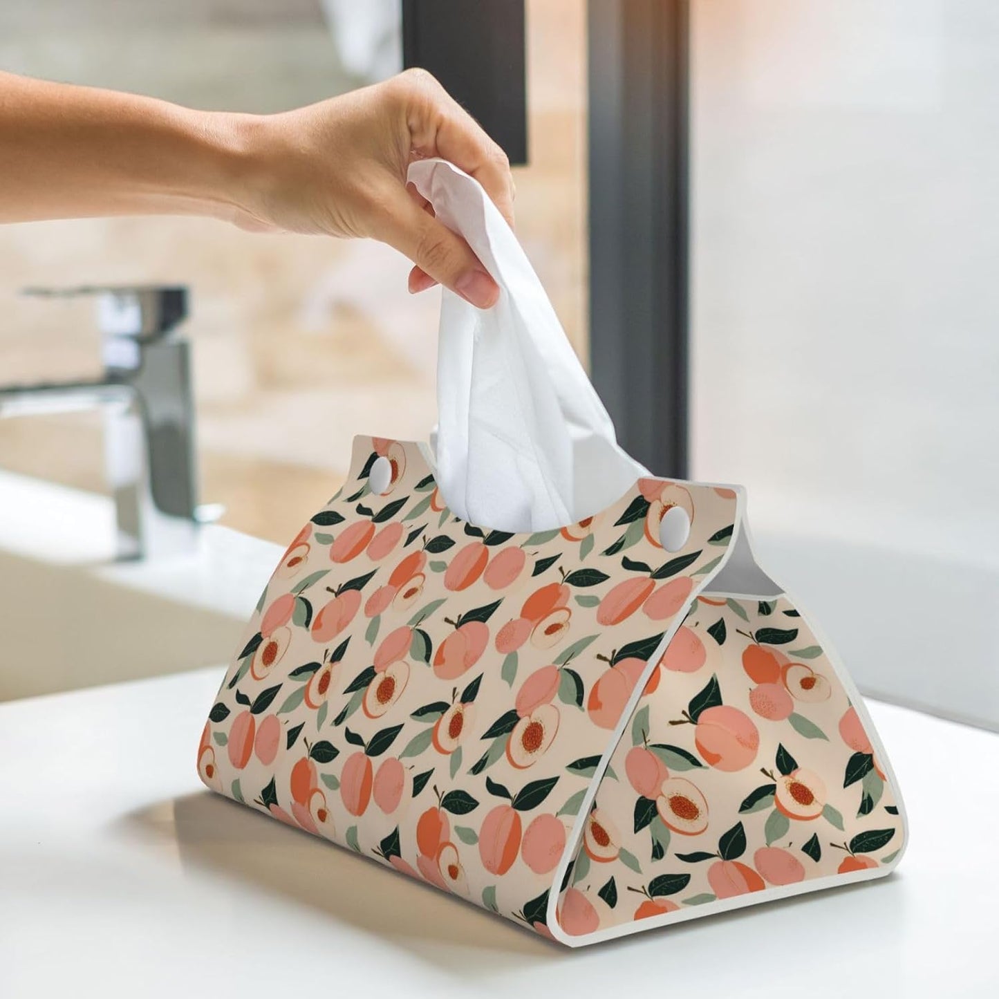 Peaches (3) Print Tissue Box Cover,Rectangular Pu Leather Tissue Holder for Bathroom Living Room Office