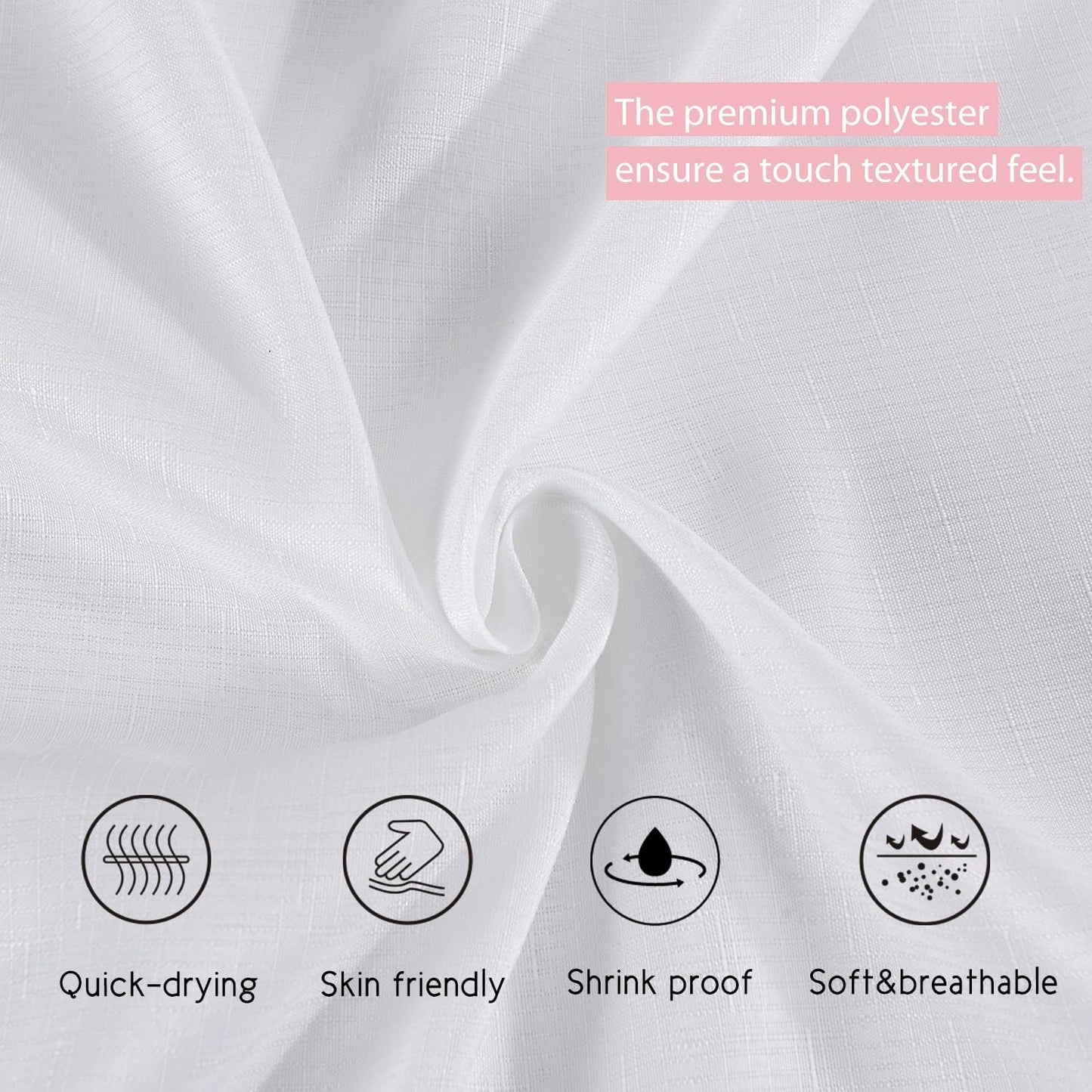 HIG Chic Scallop Edge Shower Curtain – Modern Decorative Coastal Bathroom Curtain for Home Decor, White and Pink Elegant Minimalist Textured Cloth Bath Curtain, 72x72 Inch