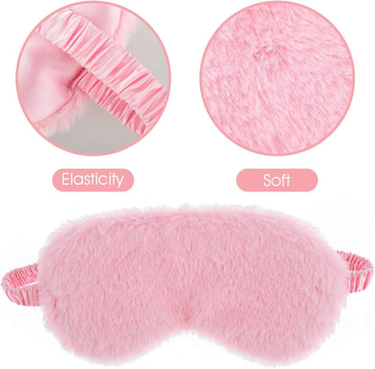Sibba Plush Eye Mask, 2Pcs Furry Sleep Masks Silk Blindfold, Antifaz para Dormir Comfortable Fluffy Sleeping Eye Cover for Women Men Sleepover Nap Travel Party Supply, Pink White