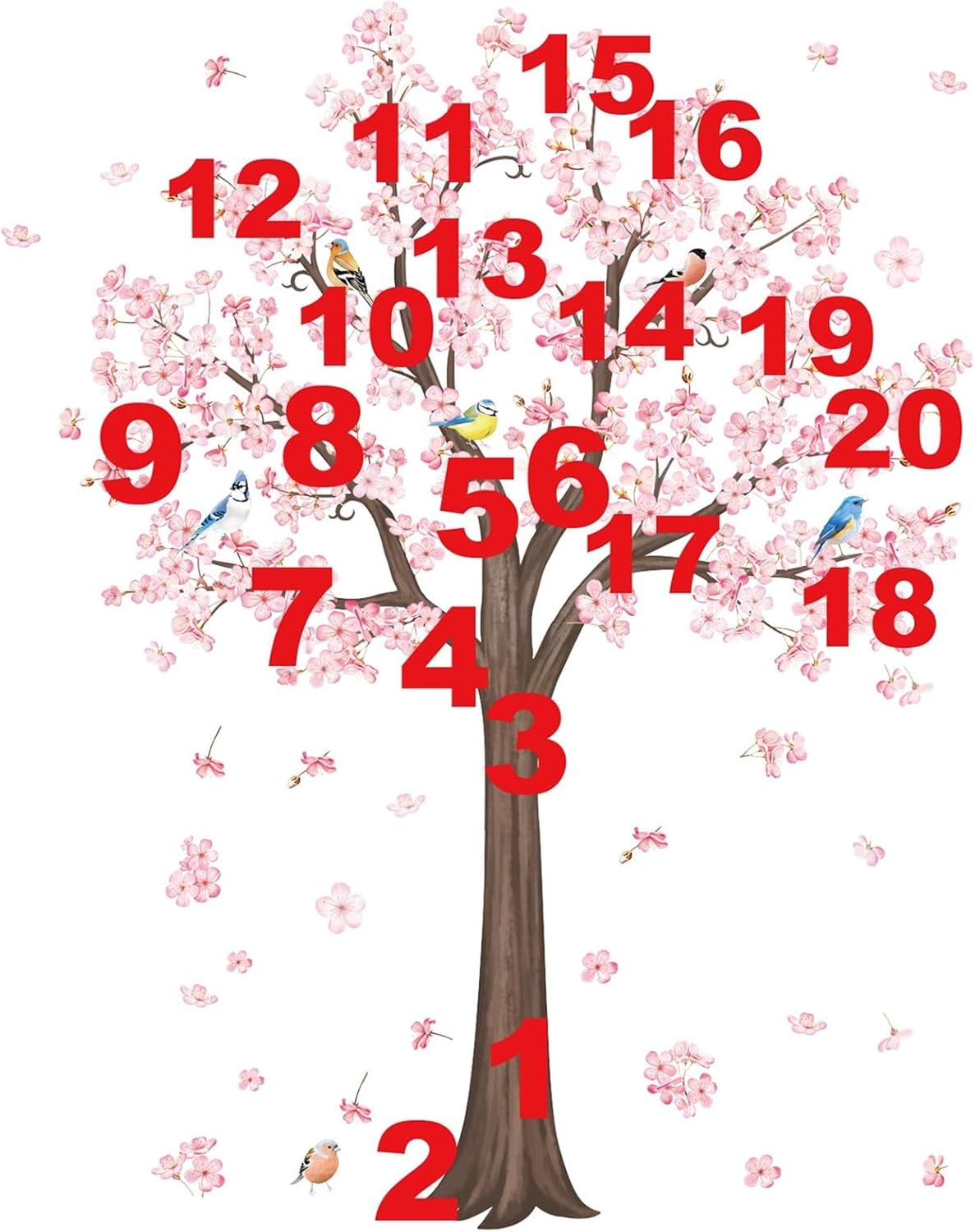 decalmile Large Pink Blossom Tree Wall Decals Flower Birds Branch Wall Stickers Living Room Bedroom Baby Nursery Wall Decor（H:128cm/50 Inches）