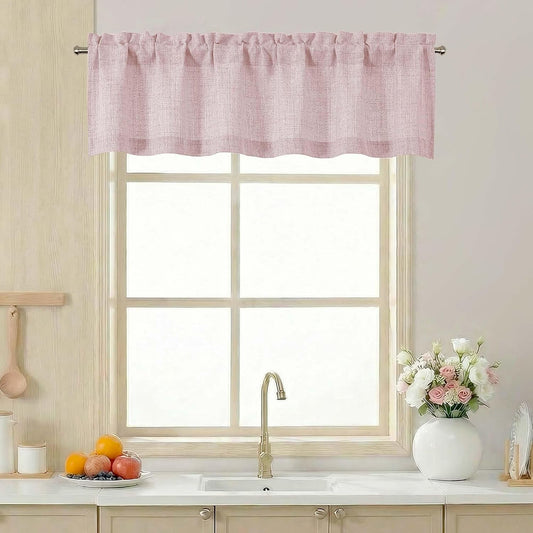 LIVEKID Blush Pink Valance for Windows - Light Filtering Faux Linen Textured Small Short Valance Kitchen Curtain, Rod Pocket Top Short Window Curtain for Bathroom Basement Farmhouse, 1 Piece, 52Wx14L