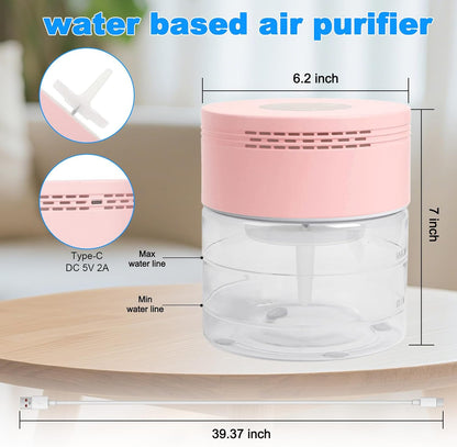 Water Air Purifiers for Home, Water Based Air Purifiers, Quiet 3-Speed Air Washer Aroma Diffuser, 8-Color Light Air Revitalizer, 24H Auto Shut-off Humidifier for Bedroom, Office, Living room, Pink
