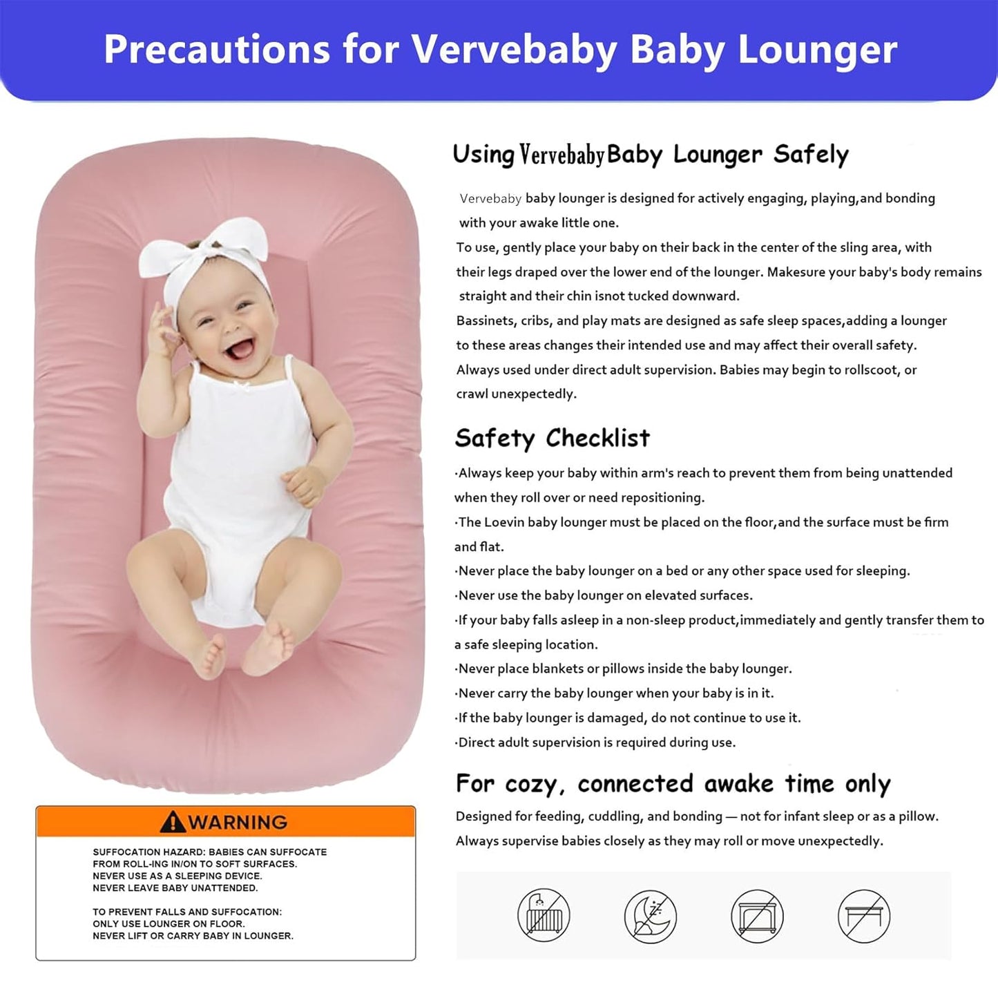 Baby Lounger 0-24 Months,Bionic Design Infant Lounger for Home and Travel with Cover,Breathable Baby Nest Waffle Fabric & 3D Support Newborn Babies Essentials Gifts,Peach Pink