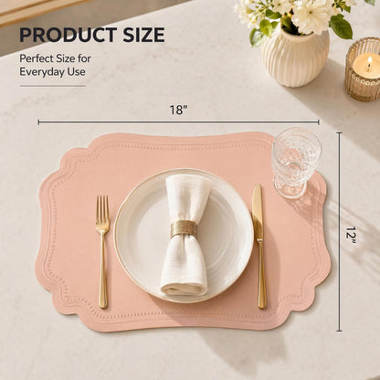 Solid Placemats Set of 6 Leather Placemats for Kitchen Dining Table Decor, Heat Resistant Table Placemats, Waterproof Table Mat 18x12in Pink