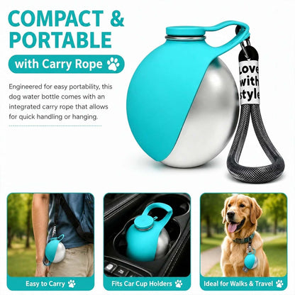 2 in 1 Portable Tumbler for Dogs,2026 New 10oz Stainless Steel Dog Water Bottle, Foldable Pet Water Bottle for Small Dog Walking, Hiking & Travel (Pink)