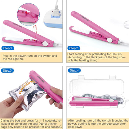 Karidge chip Bag Sealer Mini, Handheld Heat Sealer for Chip Bags and Mylar Bags, Portable Bag Resealer for Food Storage - Pink