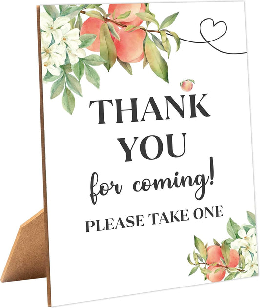 White Floral Peach Thank You For Coming Sign for Baby Shower, 1 Pack Wooden Sign with Stand Tabletop Decor, Baby Shower Decoration, Gender Neutral Party Supplies - WGD32