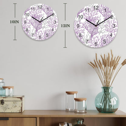 Summer Gradient Pink Purple Ocean Coral Sea Wall Clock Battery Operated Non-Ticking 10" Round Wood Clocks, Kitchen Wall Clock for School Bathroom Living Room Home Office Wall Decor