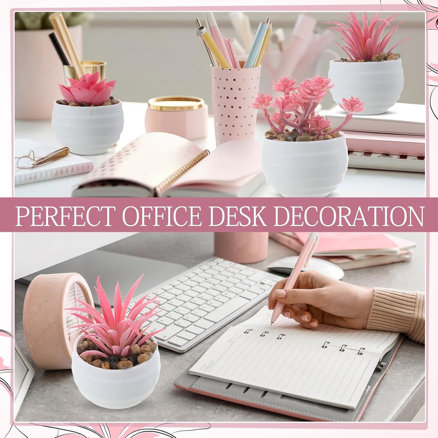 Norme 12 Pcs Pink Succulent Plants Artificial in Pots Small Fake Succulents Bulk for Office Desk Pink Desk Accessories Home Wedding Decor Birthday Easter Day Gifts for Wife Women