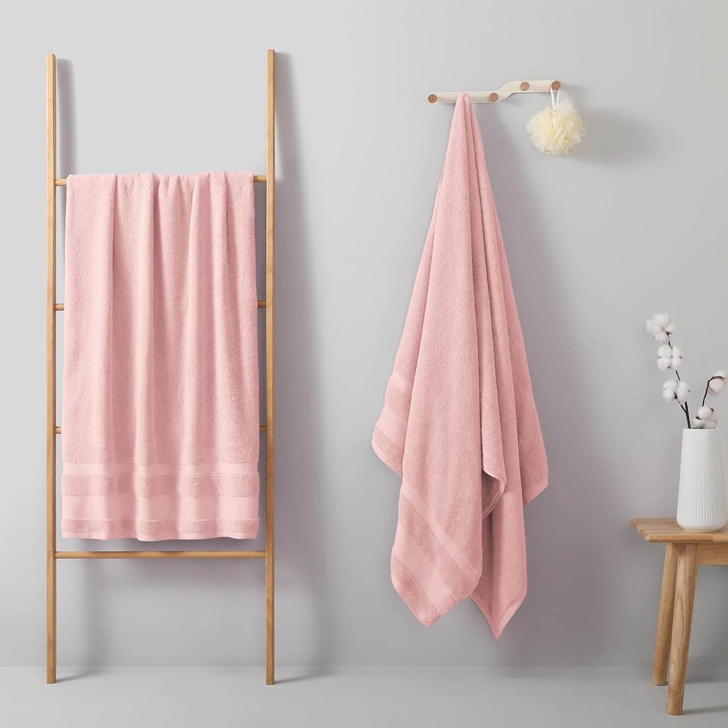 REDKISS 100% Cotton Bath Towels Set of 2, Extra Large Bath Sheets 35 X 70 Inches, Super Soft, Highly Absorbent & Quick Dry Shower Towels for Bathroom, Gym, Spa, Pool & Hotel, Pink