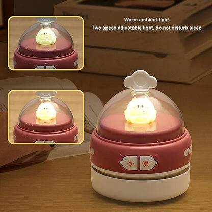 Desktop Vacuum Cleaner, Handheld Mini USB Cute Animal Cartoon Cleaner, Table Dust Sweeper Brush with Night Light, for Pencil Eraser Shavings Keyboards Office Accessory (Pink)