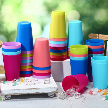 Potchen 60 Pieces Plastic Cups Kids 8.5 oz Reusable Children Drinking Cups Juice Tumblers for Toddler Adults for Parties School (Blue,Light Green,Rose Red,Pink,Sky Blue,Lavender)