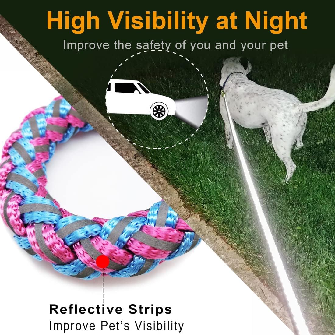 2/3/4/6/10 Foot Reflective Dog Leash Strong Nylon Rope Braided Heavy Duty for Large Medium Small Dogs Walking Training Leads (Pink, 2ft * 1/2")