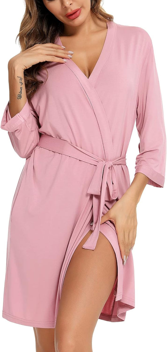 Leikar Short Robes For Women Soft Bathrobe Lightweight Bamboo Kimono Robes Ladies Loungewear