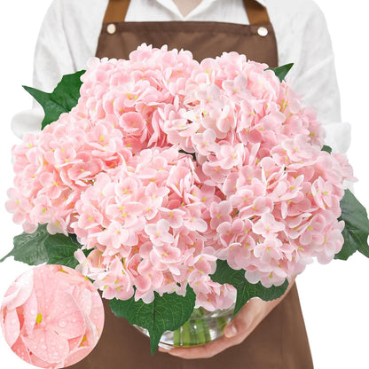 Serwalin 𝟱𝙋𝘾𝙎 3D Real Touch Hydrangea Artificial Flowers, 20in Lifelike Pink Latex Fake Hydrangea Flowers for Wedding Office Family Party Living Room Table Decoration (Pink)