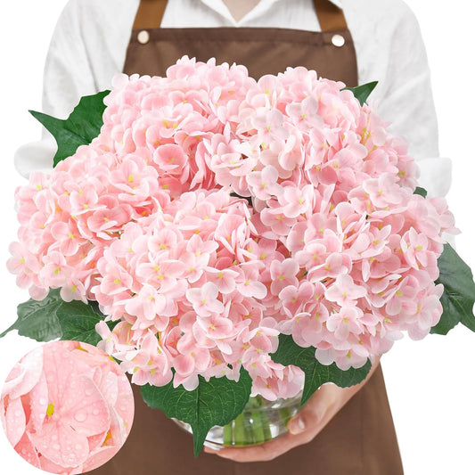Serwalin 𝟱𝙋𝘾𝙎 3D Real Touch Hydrangea Artificial Flowers, 20in Lifelike Pink Latex Fake Hydrangea Flowers for Wedding Office Family Party Living Room Table Decoration (Pink)