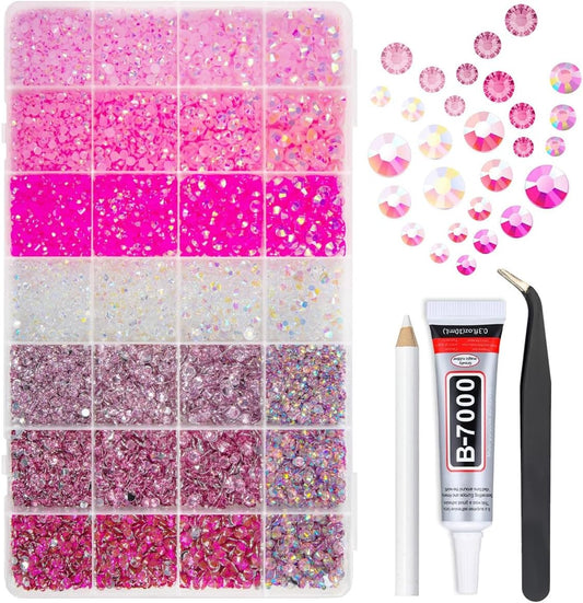 qiipii 28 Types Pink Jelly Resin Rhinestones for Bedazzling Crafting 3mm-6mm Flatback Colorful Hot Pink Stones Gems Diamonds for Nails Face Eyes Makeup DIY Crafts Tumblers Bottles Clothes Shoes Phones