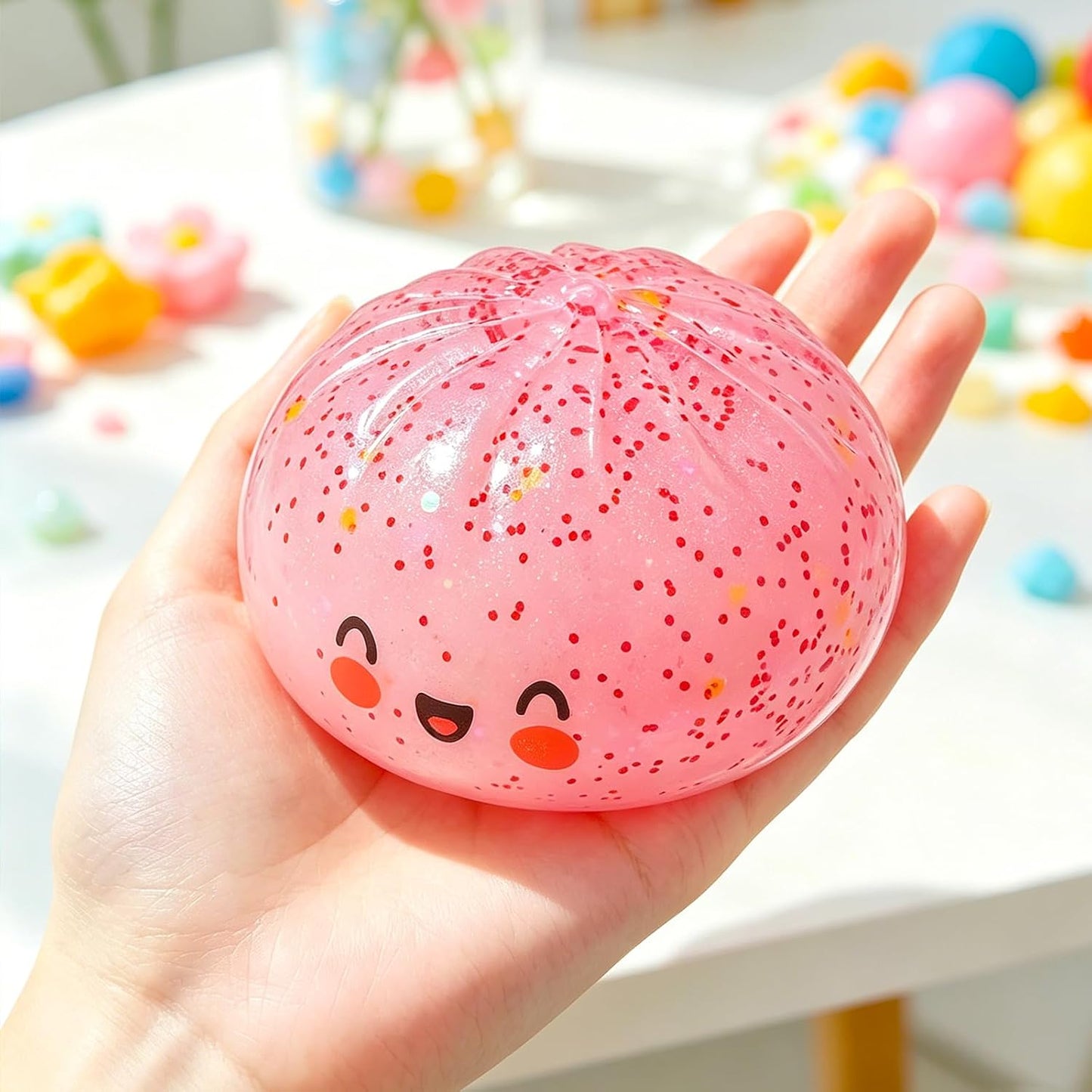 Dumpling 2026 New Glitter Soft Box, Stress Relief, Soft Squeeze Decompression Dough, Dumpling Soft for Stress Relief (Transparent Pink)