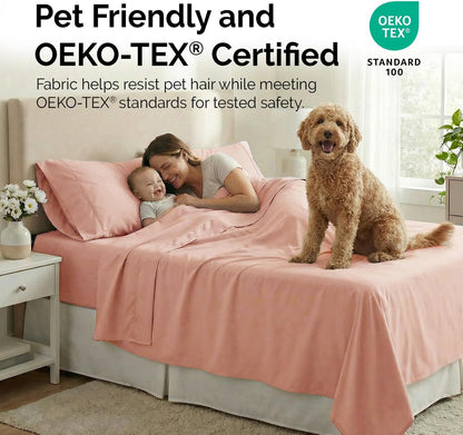 Southshore Fine Living, Inc. 6-Piece Bed Sheets Full Size Set, 21-Inch Full Size Bed Sheets, 1 Deep Pocket Fitted Sheet, 1 Flat Sheet, Queen Pillowcases, Blush Pink Pillow Cases, Blush Bedding