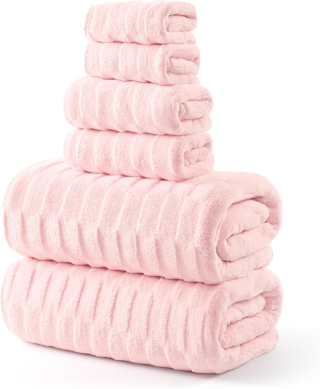 REDKISS Extra Large Bath Towel Set 6-Pack, 2 Bath Sheets(40"x80"), 2 Hand, 2 Washcloths, 670 GSM, Ultra Absorbent & Quick-Dry, Super Soft Pink Towels for Bathroom Hotel Spa Gym