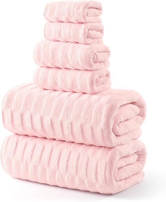 REDKISS Extra Large Bath Towel Set 6-Pack, 2 Bath Sheets(40"x80"), 2 Hand, 2 Washcloths, 670 GSM, Ultra Absorbent & Quick-Dry, Super Soft Pink Towels for Bathroom Hotel Spa Gym