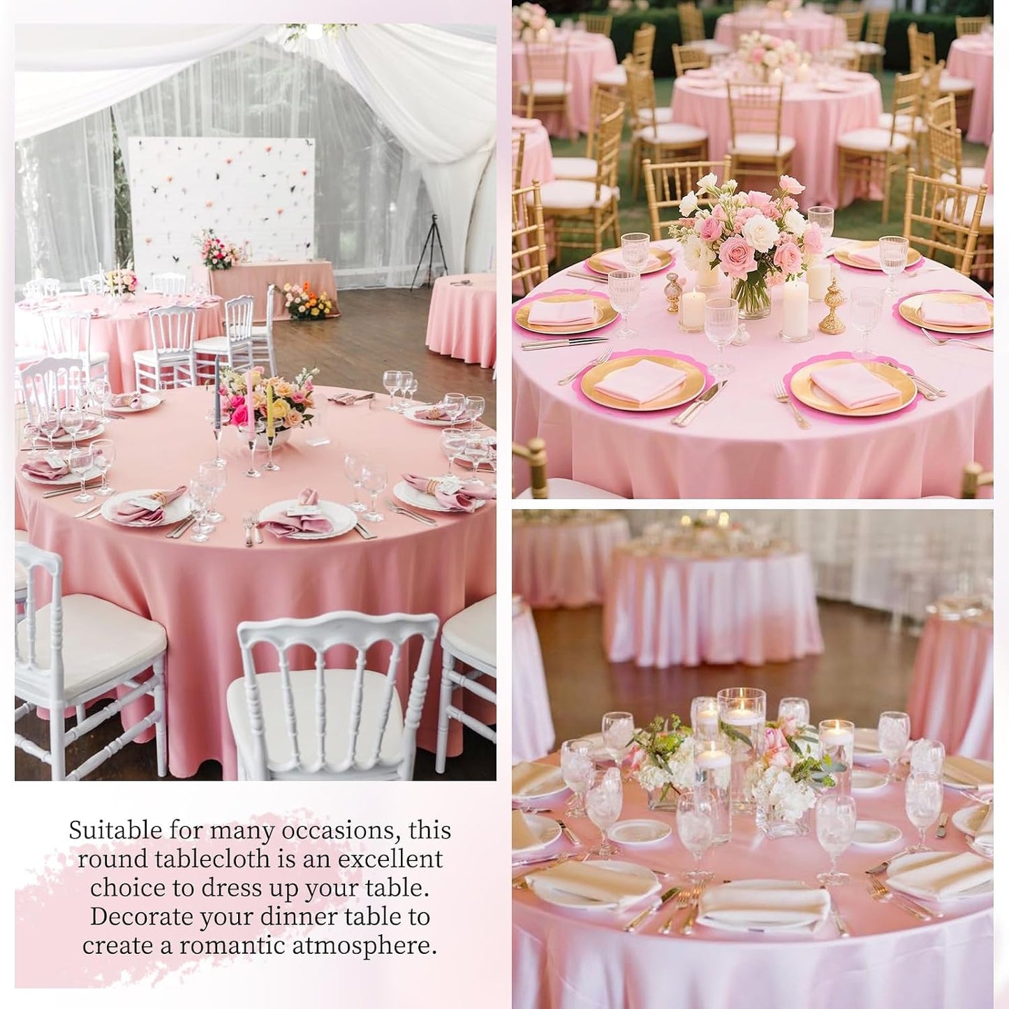 Pesonlook 10 Pack Pink Round Tablecloth 90 Inch, Waterproof Polyester Fabric Table Cloth for Round Tables, Stain Wrinkle Resistant Tablecloths Washable Table Cover for Wedding Dining Party Banquet