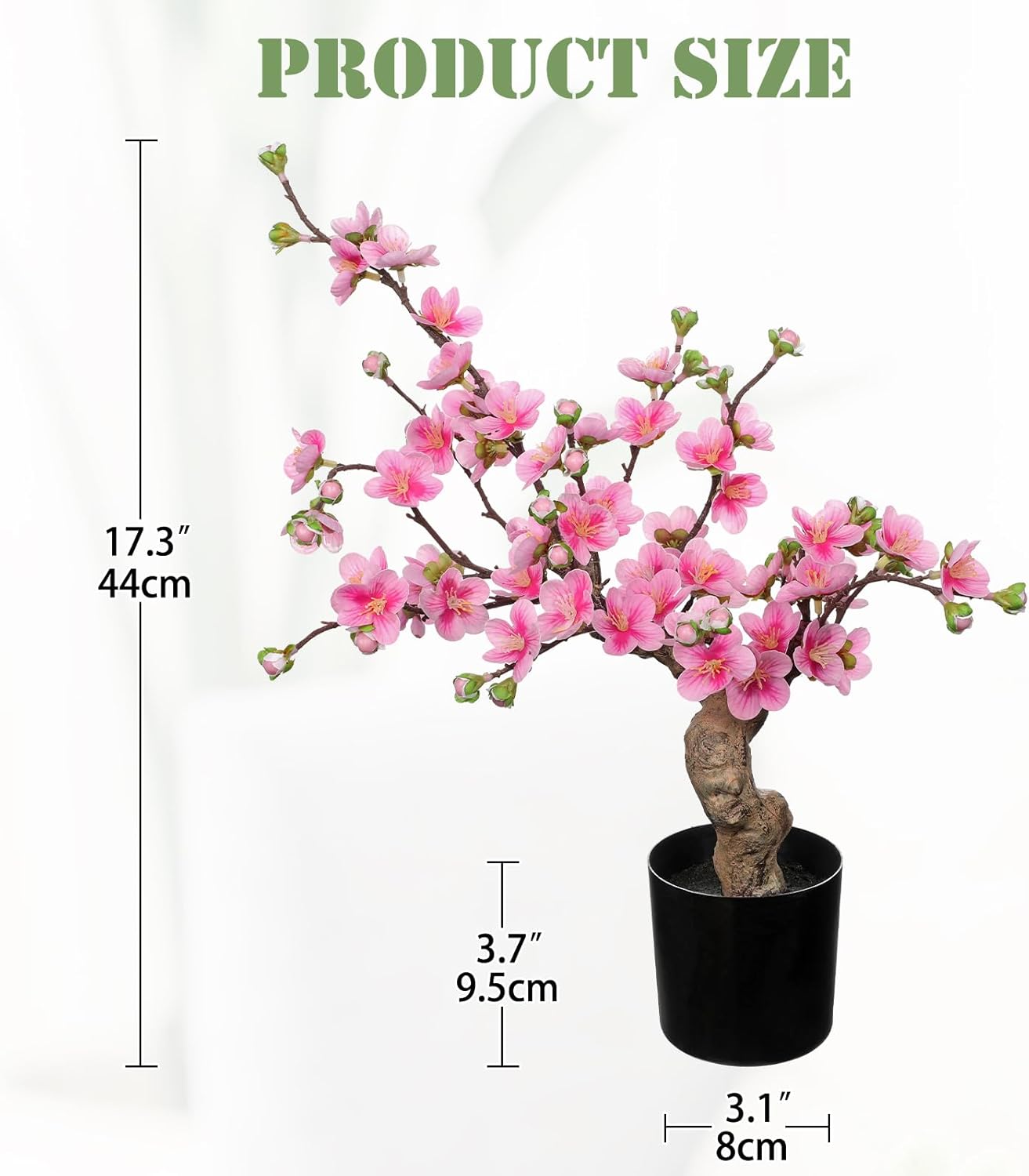 Faux Cherry Blossom Decor Pink Silk Flowers Arrangement 17.3" Small Cherry Blossom Flowers Tree Realistic Artificial Flowers with Vase Pot Fake Flowers for Home Office Table Centerpiece Wedding Decor