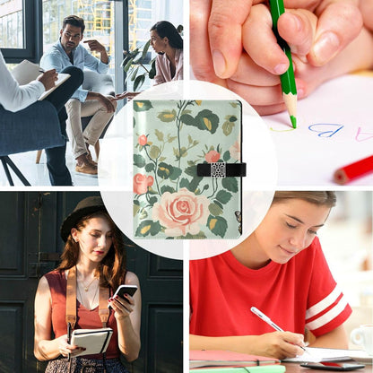 EtherSpher Spring Pastel Green Peach Flowers leather lined notebook college delicate college ruled notebooks for travelling 6.7x9.2