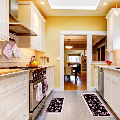 Fourluoo 10 Pcs Pink Bow Kitchen Decor Sets 4 Pink Plaid Kitchen Dish Towels 2 Pot Holders 2 Oven Mitts Glove 2 Cute Non Slip Rugs and Mats for Floor Home Decorations Accessories Mom Gifts