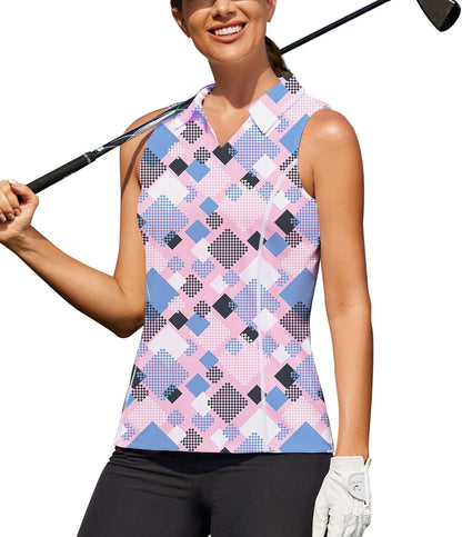COOrun Women's Golf Polo Shirts Sleeveless Quick Dry Tennis T-Shirts Lightweight V-Neck with Collar Tank Top