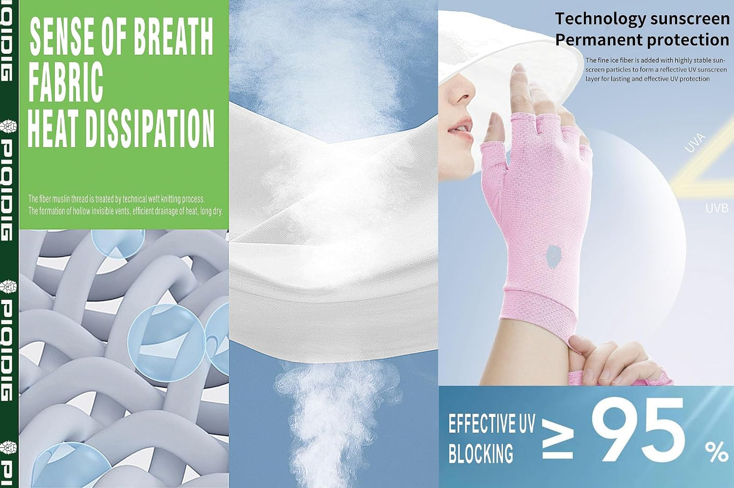 Men's Women's SPF Fingerless Gloves Mittens Sun Protection Unisex Driving Gloves UPF 50+ With Silicone Gel