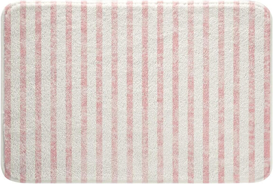 jejeloiu Pink Striped Bathroom Rugs Microfiber 20"x32" Modern Simple Bath Mats Non-Slip Cute Bathroom Accessories Floor Doormats Soft Door Mat