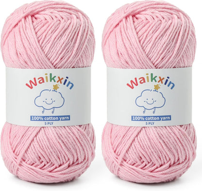 Cotton Yarn for Crocheting - 262.4yds / 3.52oz Baby Yarn for Crocheting Soft - 100% Milk Cotton Yarn 5 Ply Crochet Amigurumi Yarn for Crafts&Puzzle/Socks/Hats(2 Pink)