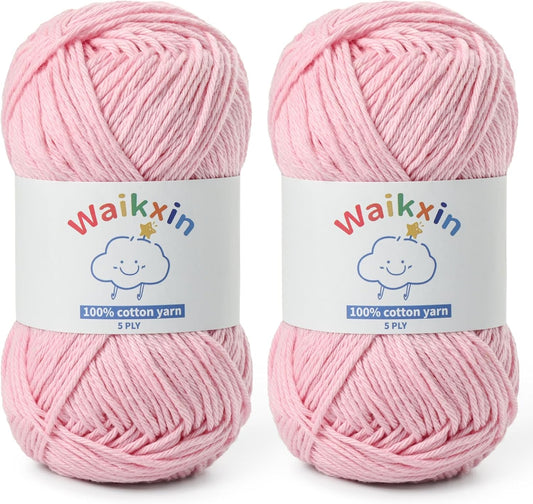 Cotton Yarn for Crocheting - 262.4yds / 3.52oz Baby Yarn for Crocheting Soft - 100% Milk Cotton Yarn 5 Ply Crochet Amigurumi Yarn for Crafts&Puzzle/Socks/Hats(2 Pink)