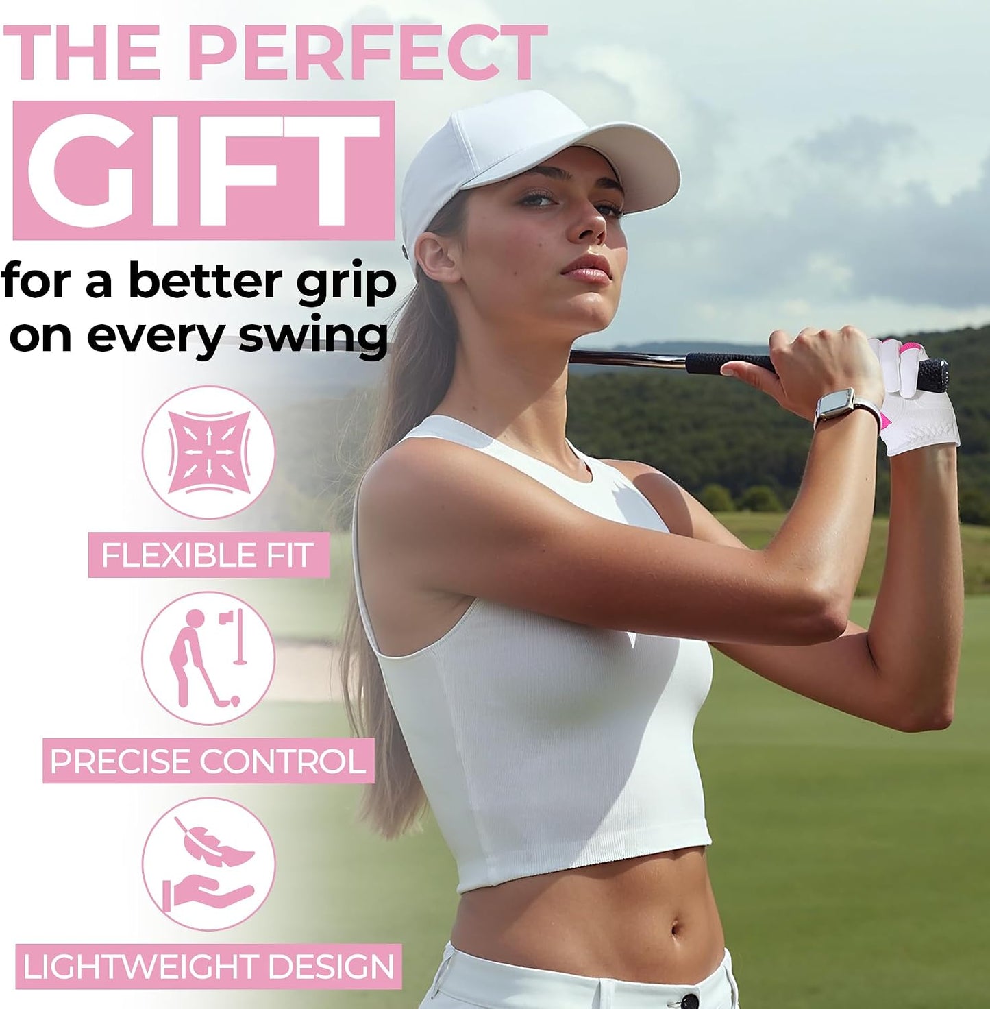 Womens Golf Glove for Left or Right Hand 1 Pack, Breathable Lightweight Ladies Golf Glove with Non-Slip Grip for Women Golfers