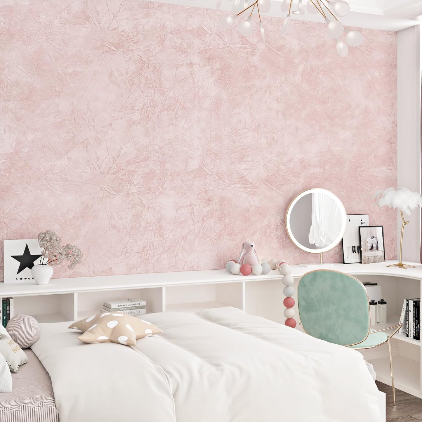 Wallercity Flocking Fabric Wallpaper Floral Leaves Pink Velvet Wallpaper Peel and Stick DIY Self Adhesive Pink Contact Paper for Drawer Liner Bedroom Cabinets 17.5''x78.7'' Soft Fluff for Jewelry Box