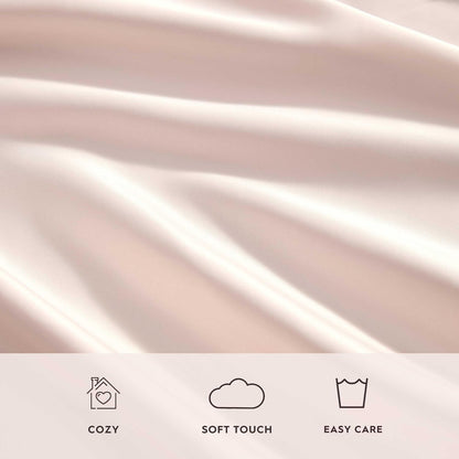 Laura Ashley - Queen Sheet Set, 100% Soft & Silky Smooth Satin Bed Sheets, Deep Pockets, Bedding with Matching Fitted Sheet & Pillowcases (Bliss Pink)